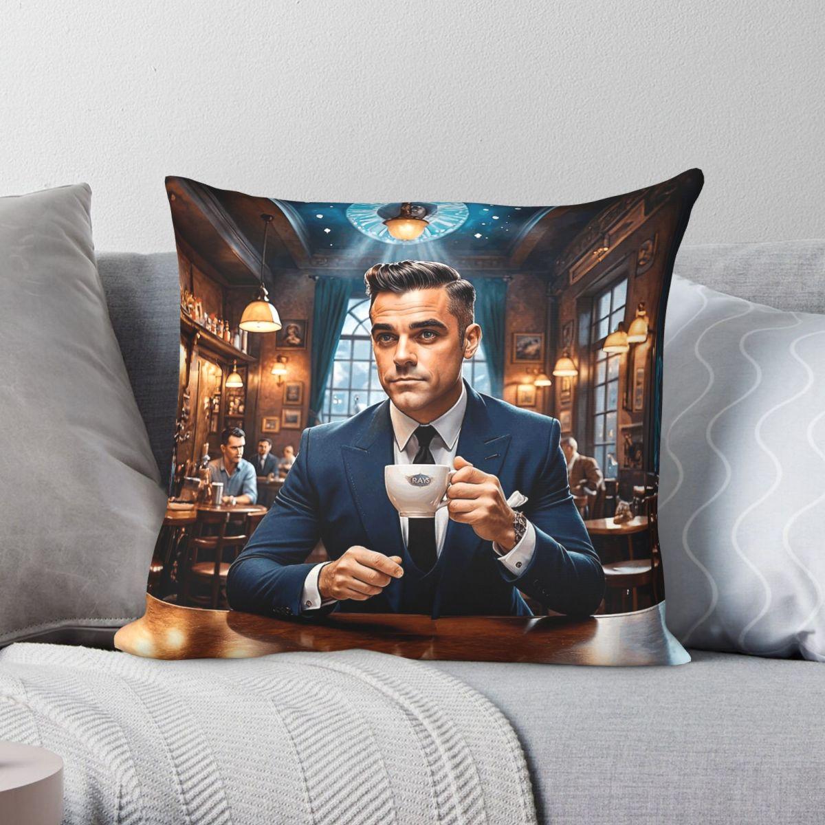 Exquisite Ornaments Unisex Coffee With Robbie Williams Pillowcase Polyester Linen Velvet Printed Zip Decorative Pillow Case Car Cushion Cover