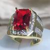Vintage King Ring Gold Filled AAAAA CZ Red Zircon Luxury Engagement Jewelry Wedding Rings For Men Rock Party Finger Ring