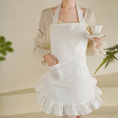 Damski Fartuch Kuchenny z Kieszeniami i Kapturem Bawełniany Fartuch z Haftem Kwiatowym Lekki Oddychający Fartuch do Gotowania w Stylu Vintage Koronkowe Falbanki do Gotowania