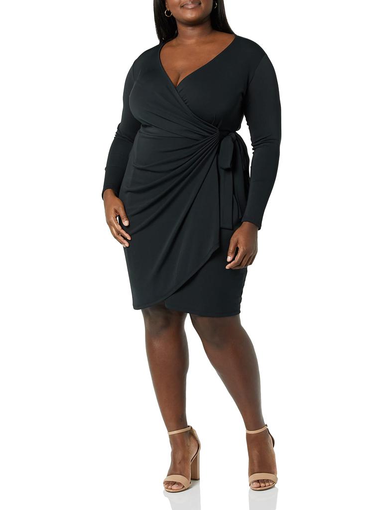 Amazon Essentials Women's Classic Fit Long Sleeve Wrap Dress, Black, Size L