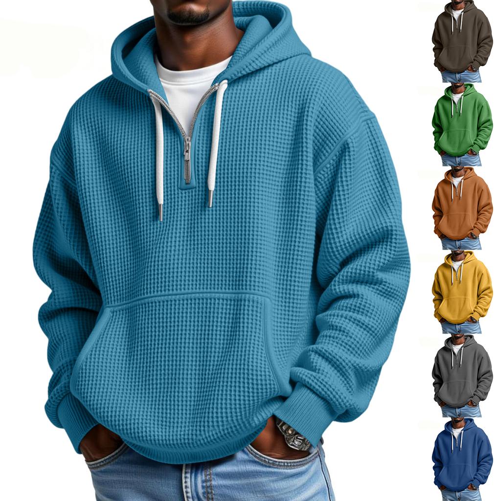 Men's Casual Solid Color Zipper Long Sleeve Hooded Sweatshirt, Everyday Zipper Casual Long Sleeve T-Shirt