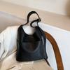 Velkokapacitní jednobarevné kabelky s přezkou z PU pro ženy, nákupní tašky, retro všestranné crossbody kabelky s šicí nití