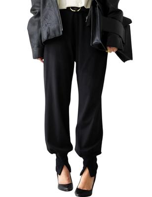 Antiqua Ribbed Slit Size Black Women's Pants, Long, AY-00014, M, 05,