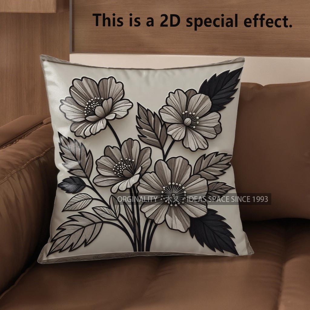 2D Floral Embroidered Pattern Decorative Pillow Covers Pattern Cushion Cover Suitable For Sofa Bedroom Car Pillow Cover
