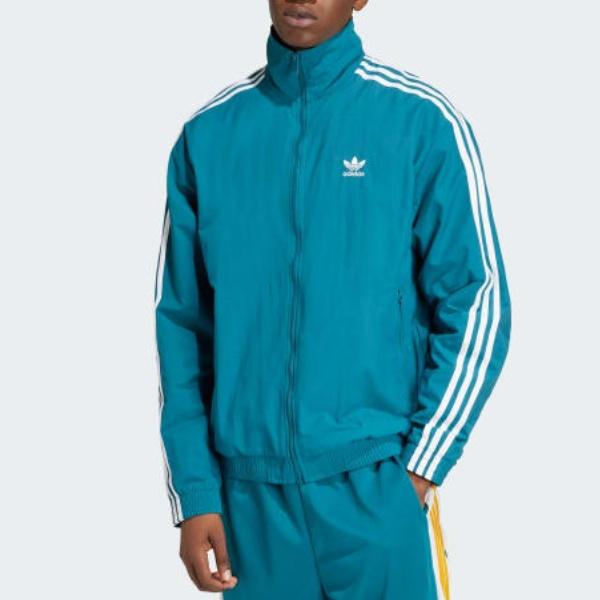 Adidas Originals Adicolor Series Comfortable Loose Fit Stand Collar Zip Design Long Sleeve Jacket Men Jacket Traditional-Cyan IZ2415