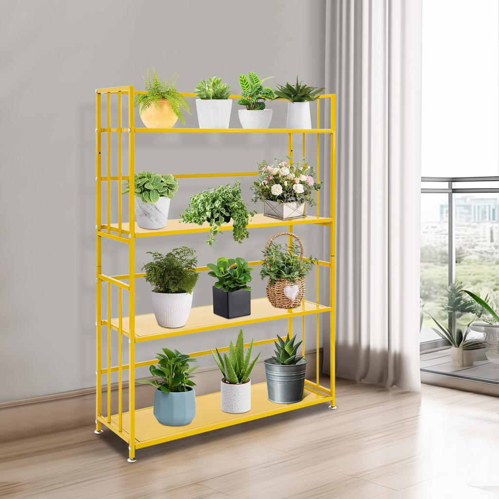 Modern 4-Tier Book Storage Rack, Golden Iron Book Shelf, Holds 220 Lbs, Organize Books & Display Decor, Sturdy Metal Bookcase