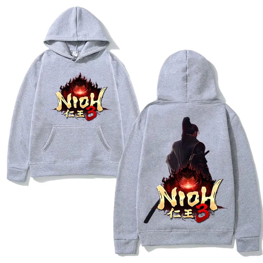 Bluza z kapturem z nadrukiem z gry fabularnej Nioh 3 2026 GAME z kieszenią i polarem w stylu anime i retro