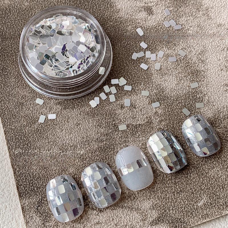 1 Box Of Square Silvery Sequined Nail Art Ornaments, Simple Flash, Light Luxury, Wearing Nail Ornaments gray