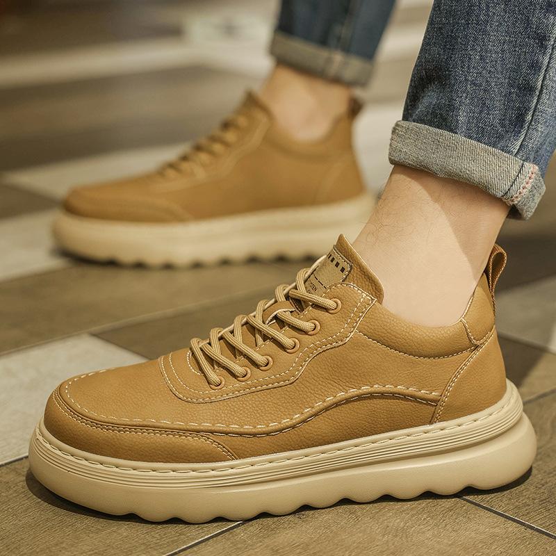 New autumn wear-resistant thick baseplate shoes high-end retro British casual leather shoes