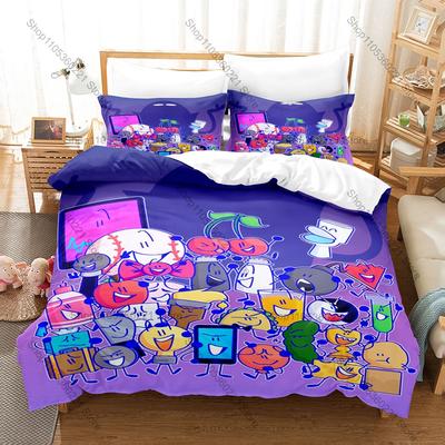BFDI Inanimate Insanity Bedding Set Duvet Cover + 2 Pillowcases Object Show Cartoon Kawaii Bedroom Decor