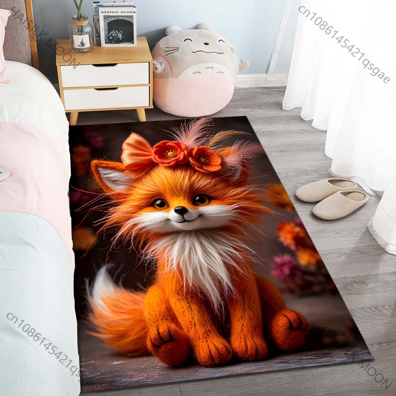

1PC Fox, Orange, Floral Wreath Carpet for Living Room Bedroom Sofa Home Decor Rus Non-slip Floor Mat Luxury Gift Multiple Sizes 40cm x 60cm