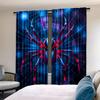 2PCS Digital Printed Curtains, Blue Neon Red Spider Cyber Web Tech Glow, Futuristic Cyberpunk Spooky Halloween Window Decor