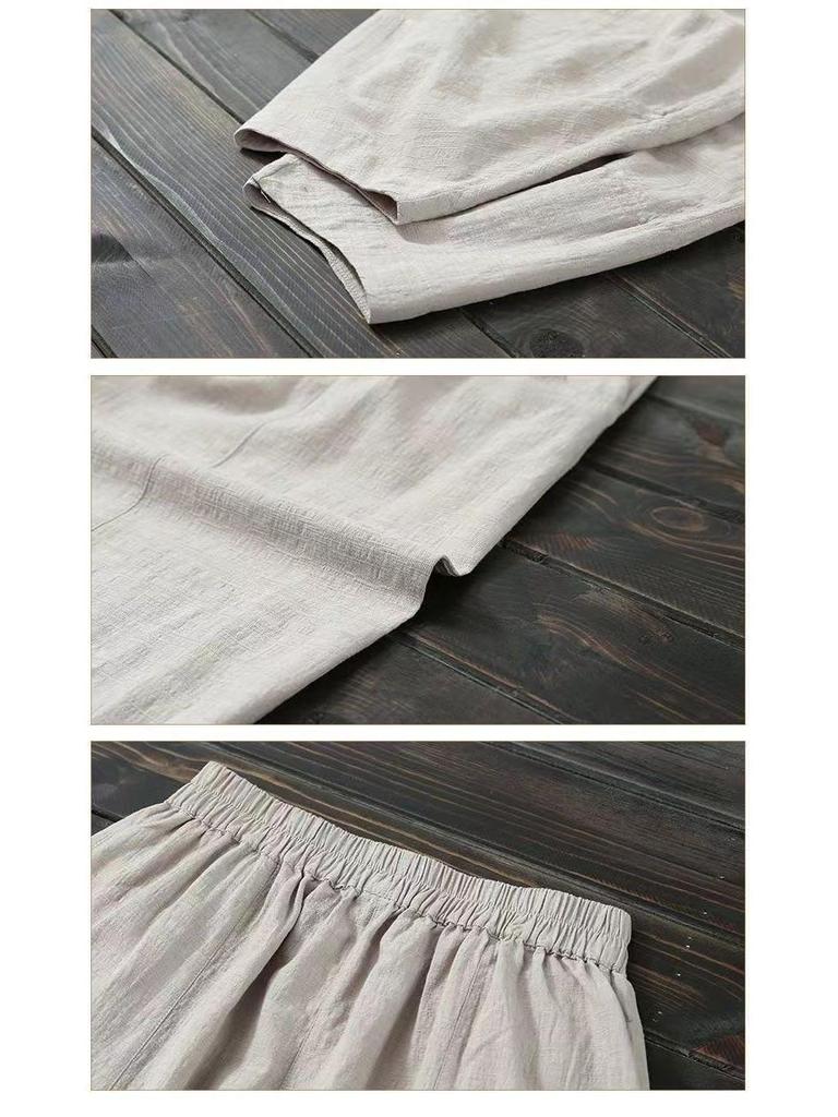 Women's Wide-Leg Cotton Linen Harem Pants - Spring/Autumn Casual Slimming Fit, Nine-Tenths Length, Suitable for Middle-Aged Moms.