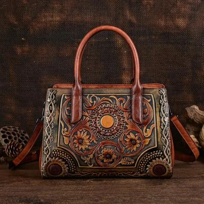 Dámska kožená taška Retro Exquisite s reliéfnym vzorom Všestranné veľkokapacitné tašky cez rameno