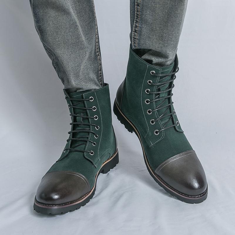 Men Motorcycle Casual Black Outdoor Retro Green Hiking Shoes High Boots Street Style Cool Boots Large Size