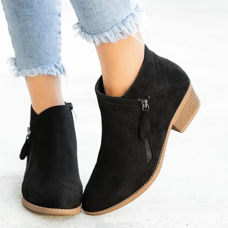 Fashion Women's Ankle Boots Autumn Low Heel Work Boots Platform Sexy Ladies Solid Color High Heels Boots Shoes 2025 Winter