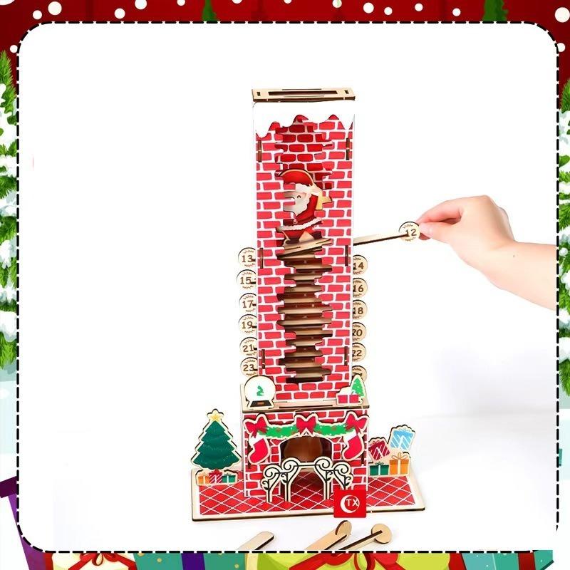 diy wooden Santa Claus Arrival calendar 24-day detachable countdown display stand Christmas decoration