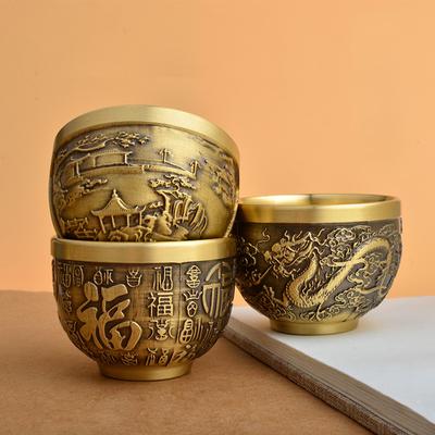 (Kutulu) Retro Ejderha Anka Kuşu Kupası ve Baifu Kupası Yaratıcı Darı Silindiri Ofis Masaüstü Dekorasyonu Metal Eser Hediyeler