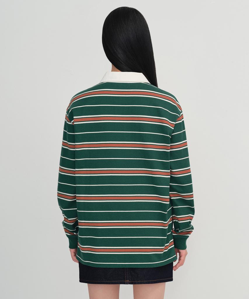 MUSINSA STANDARD WOMAN Women'S Relaxed Multi-Stripe Rugby Shirt [Green]