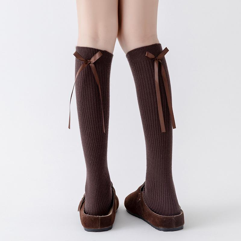 Kašmírové podkolenky na podzim a zimu, dámské s mašlí, ke kolenům, zesílená hřejivost, k botám pro zeštíhlení, všestranné podkolenky
