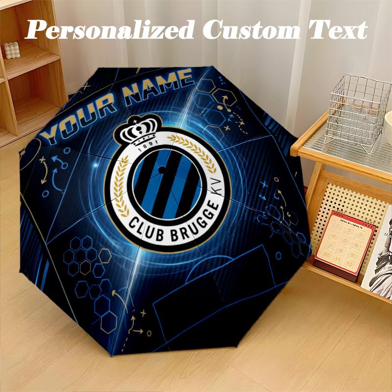 8 Rib Auto Folding Umbrella Club Brugge FC Print Custom Name Text Portable Rain Gear