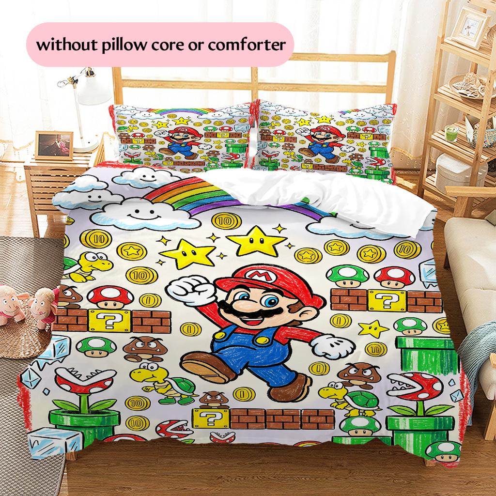 Mario Crayon Drawing Style Duvet Cover & Pillowcases, Mario Fan Hand-drawn Bedding, Great Gift.chl