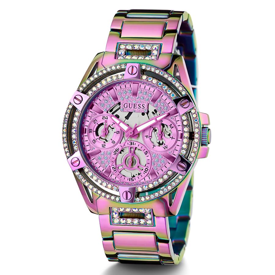 Guess Crystal Queen Series Ladies Quartz Watch - Hollowed-out Dial, Stainless Steel Body, 40mm Diameter-GW0464L4