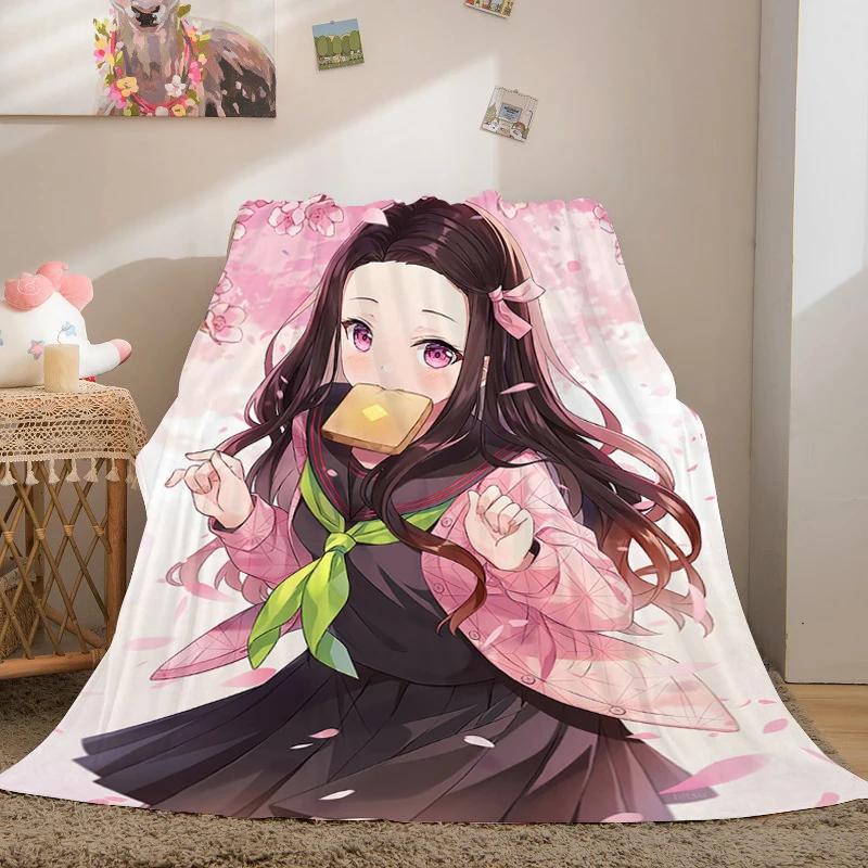 Anime Fleece Blanket Sofa Winter Warm A-Demon Slayer Bed Camping Custom Nap Fluffy Soft Blankets King Size Microfiber Bedding