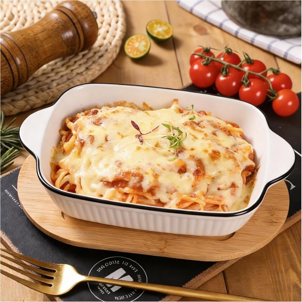 2 Piece Rectangular Casserole Lasagna Dish Strip Pattern Food Serving Tray Pasta