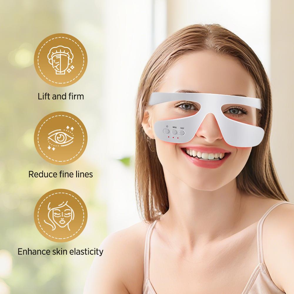Microcurrent Under Eye Beauty Device Red Light Therapy Reduce Dark Circles 3D Eye Massager Relief Eye Fatigue with Glasses Strap