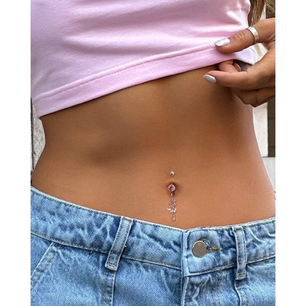 Bobisty14G Belly Button Bars for Women Surgical Steel Belly Bar CZ Butterfly Snake Clicker Navel Ring Body Piercing Jewellery