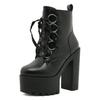 Gdgydh Solid Color Block Heeled Boots for Women Fashion Lace Up Side Zipper Ankle Boots Platform Goth Shoes Metal Decor