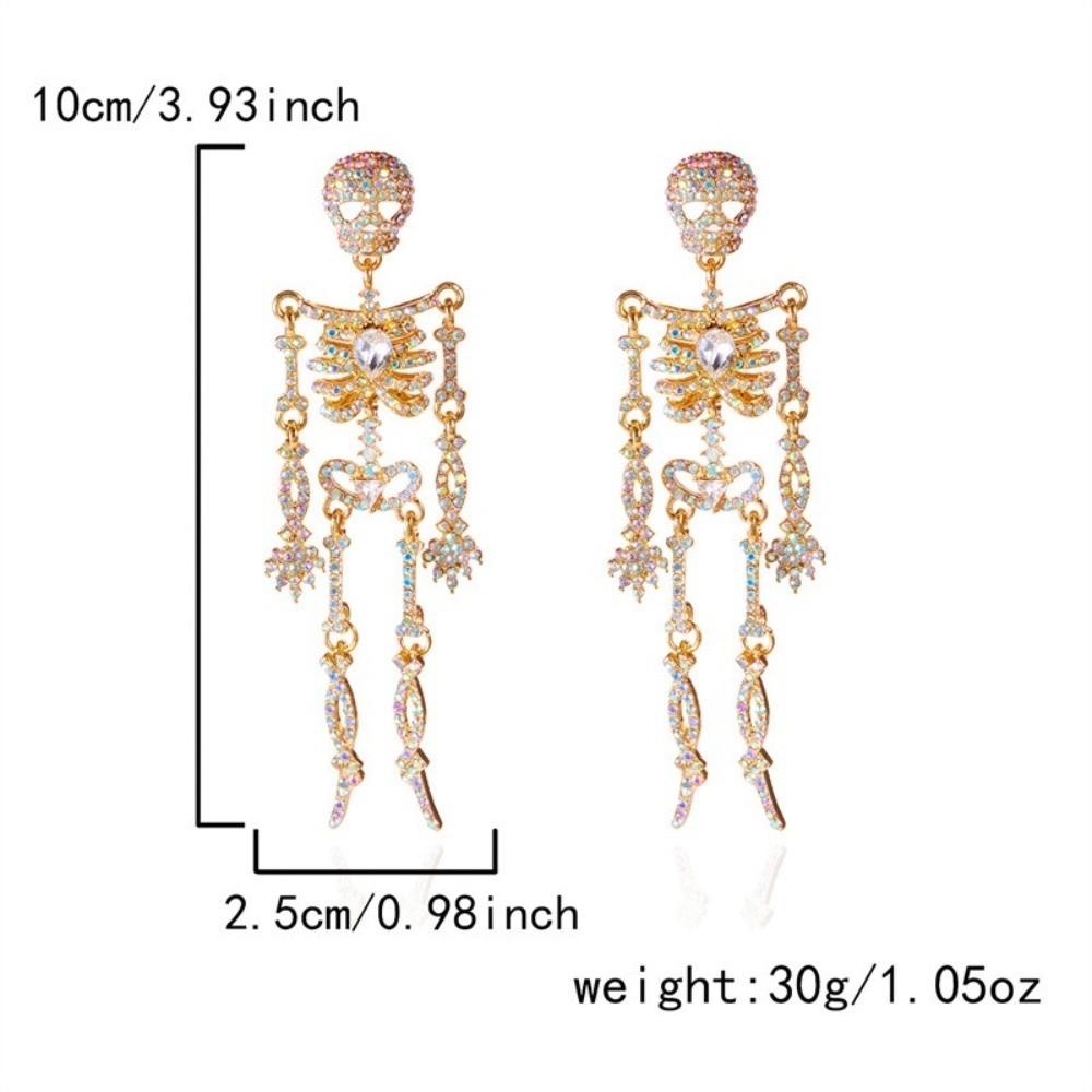 Full Rhinestone Halloween Skeleton Earring Exaggerated Punk Gift Women's Earrings Festival Party Jewelry Skull Dangle Earrings