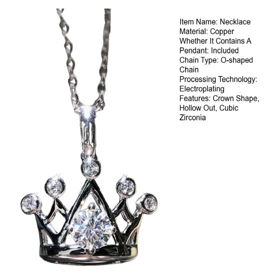 Damen Halskette Zirkonia Kronenform Durchbrochen Galvanisiertes Kupfer Leuchtende Farbe