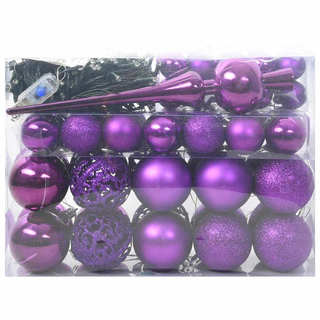 Christmas Ornament Set with 150 LEDs 61 pcs Purple Plastic
