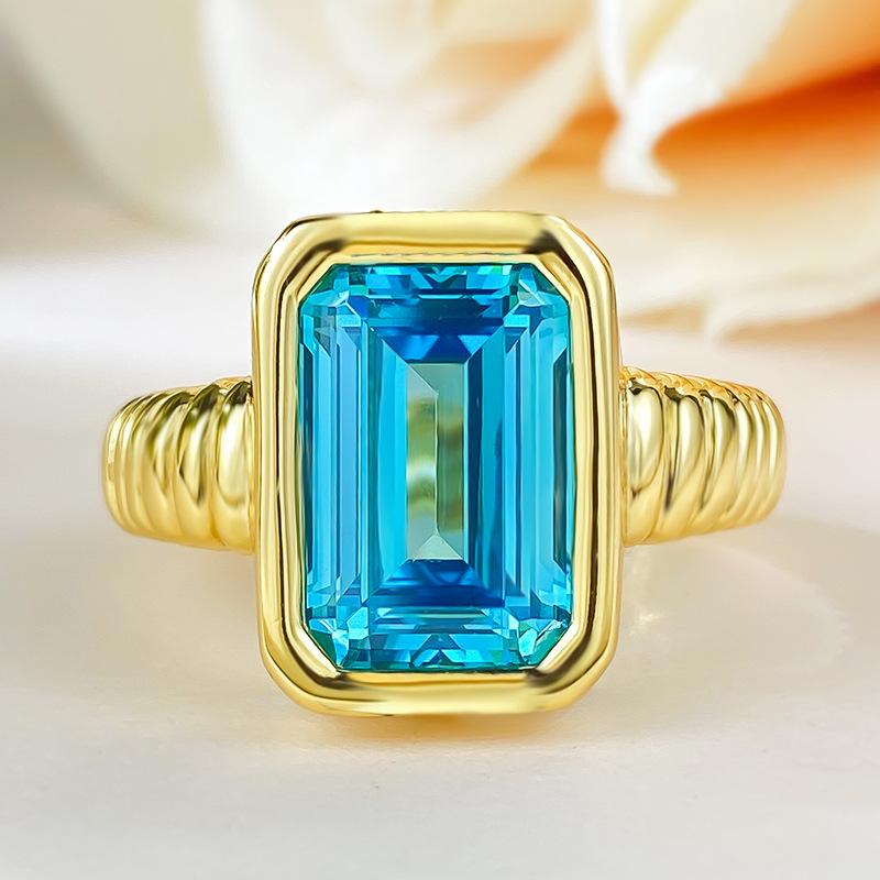 

Aquamarine Rectangular Ring for Women - European & American Style, S925 Silver Size 8