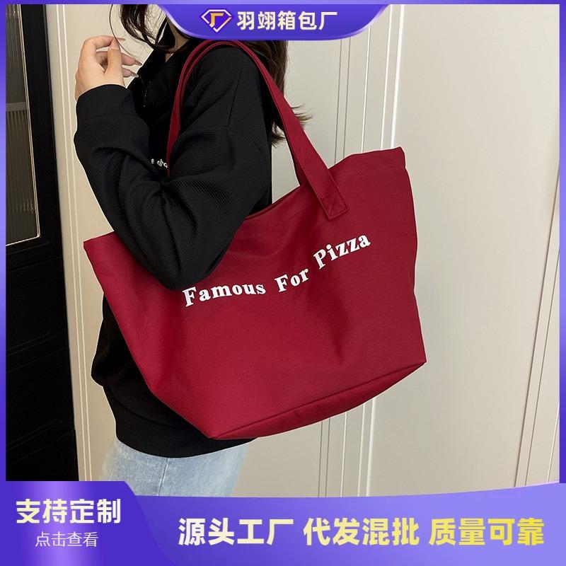 Niche red canvas bag new casual letter printing canvas shoulder bag large capacity student bag