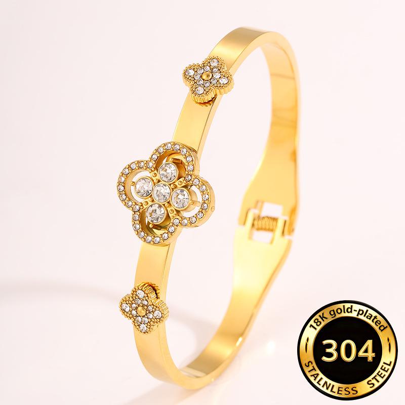 European and American high-end four-leaf clover diamond-encrusted titanium steel women's light luxury versatile explosive