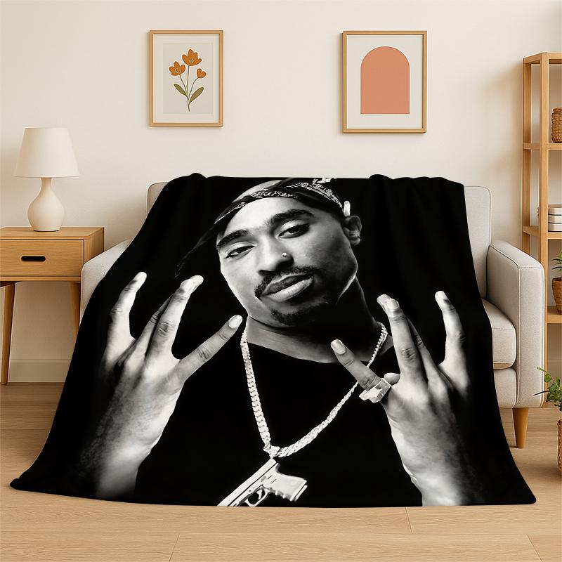 Rapper Eminem Tupac 6pac Hip Hop Rap God Flannel Blanket Soft Warm Throw Blanket for Bedroom Living Room Bed Travel Picnic 75X95CM