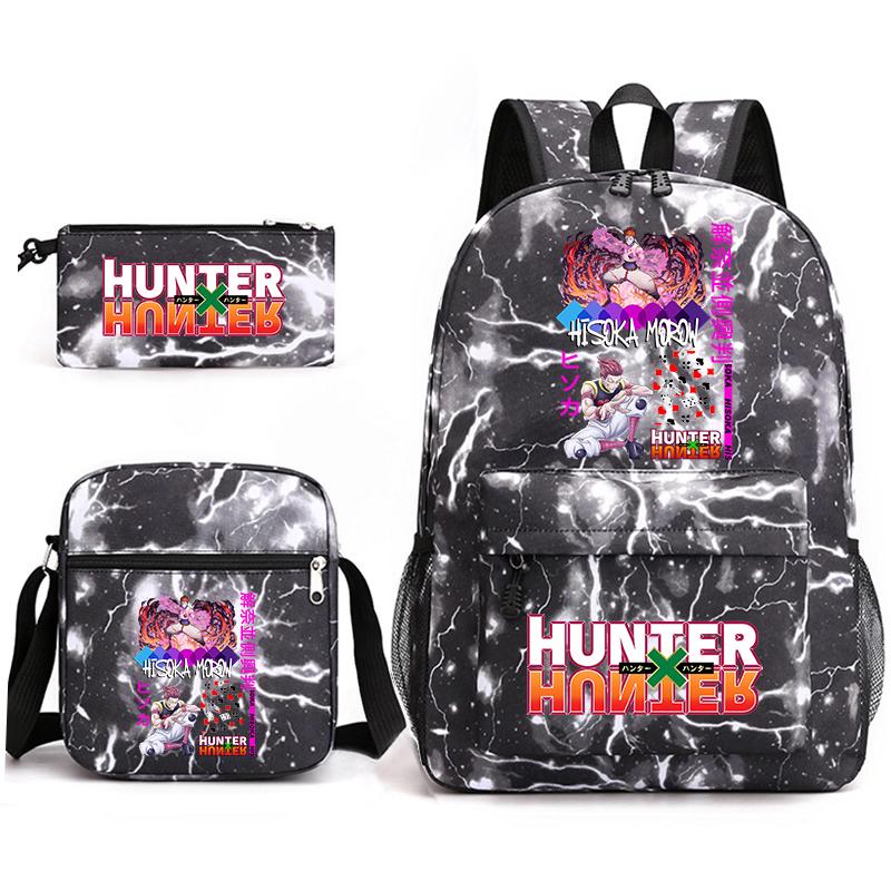 Hunter X Hunter Anime Print Student Backpack Casual Daypack for Boys Girls with Pencil Case 3 Piece Set