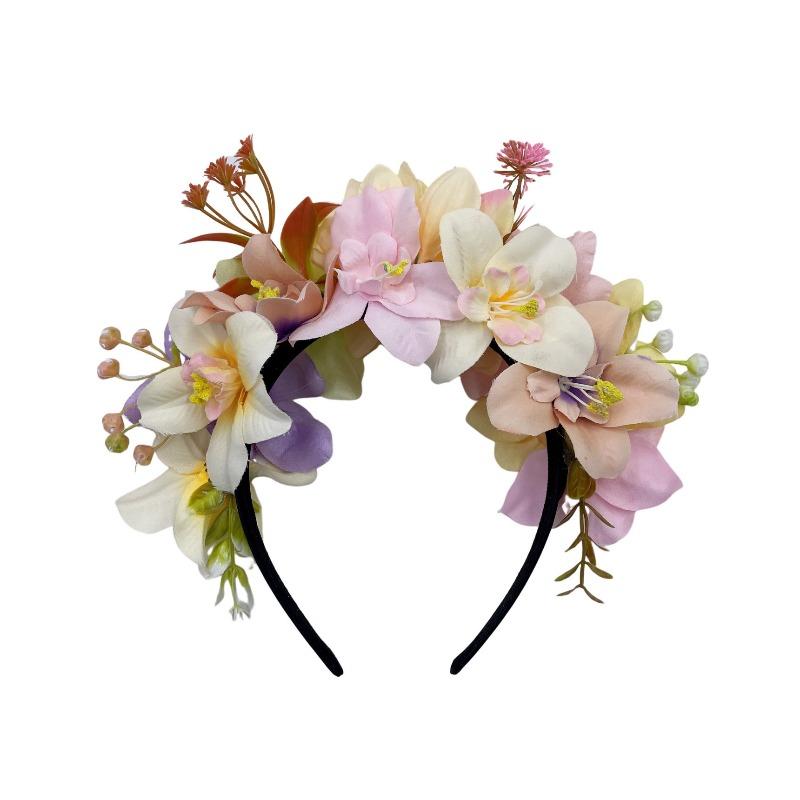 Künstlicher Blumenkranz, zweireihiges Stoff-Orchideen-Stirnband, Sommer-Touristen-Kopfschmuck