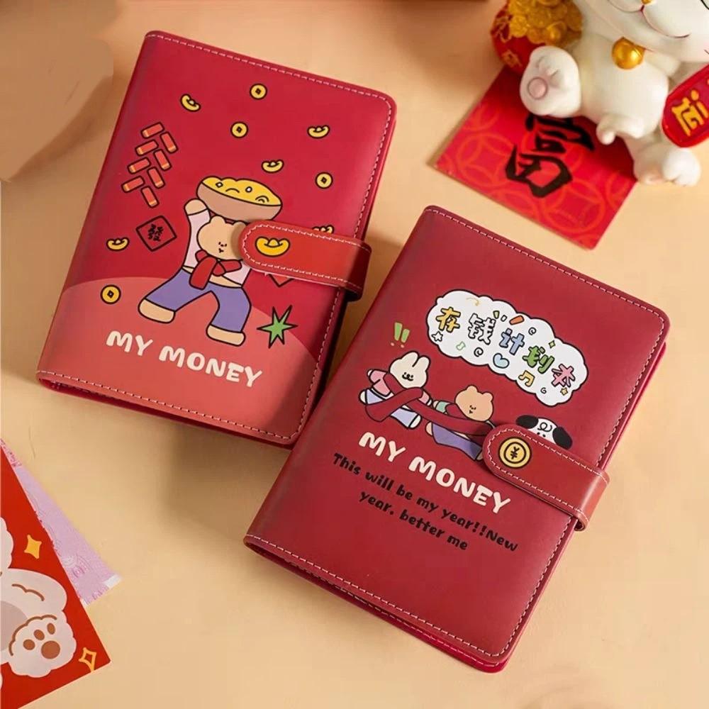 Cartoon Money Saving Challenge Book PU Leather Cash Budget Notebook Family