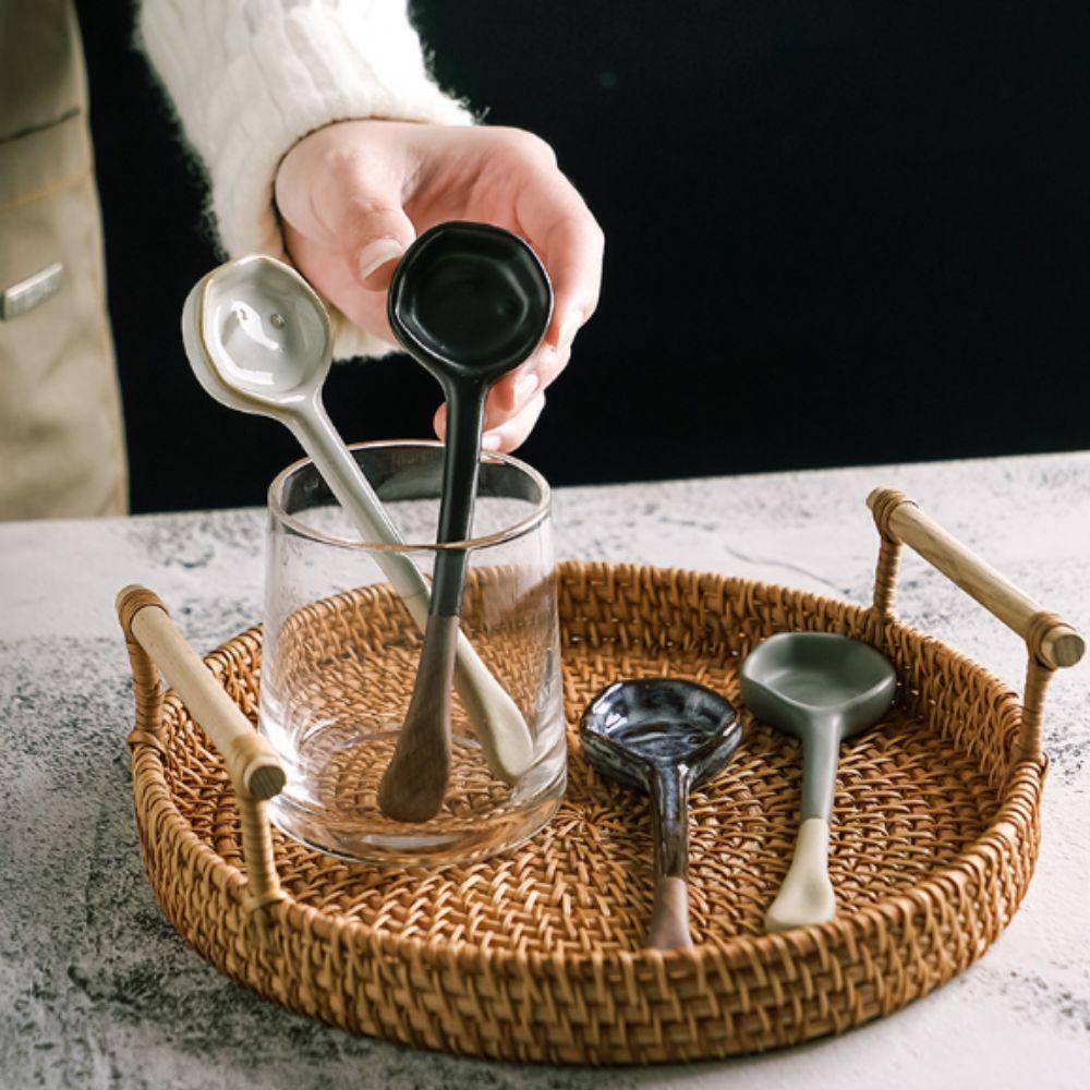 4PCS Under-glaze Painting Coffee Stirring Spoon Handmade Dessert Spoon Soup Spoon Afternoon Tea