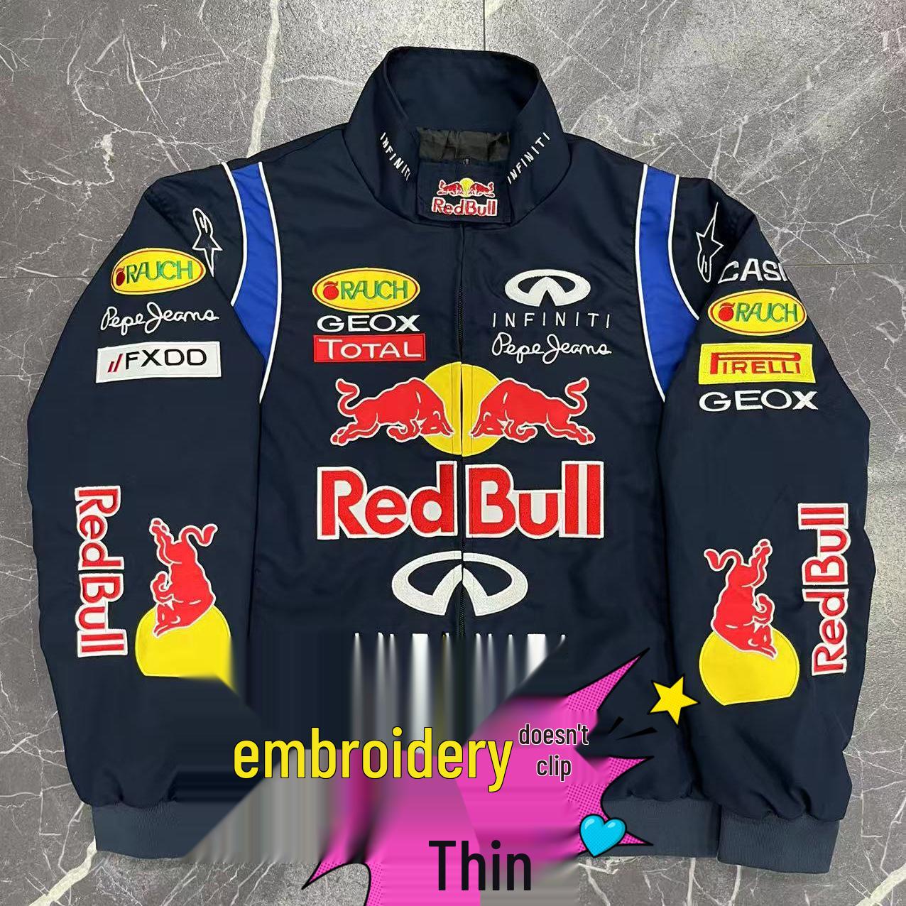 

Вышитый мотоциклетный костюм Red Bull Racing - Королевский синий, С длинным рукавом, Хлопок Large