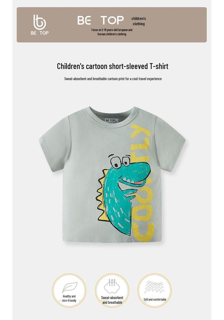 Betop Kids' Cotton Dinosaur T-Shirt - 2025 Summer Collection