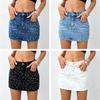 Damen High Waist Perlen Denim Röcke Vintage Jeans Minirock für Damen Sommerkleidung Gerade Taschen Röcke