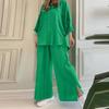 Women's Two-piece Long-sleeved Shirt Solid Color Pants Wide-leg Suit