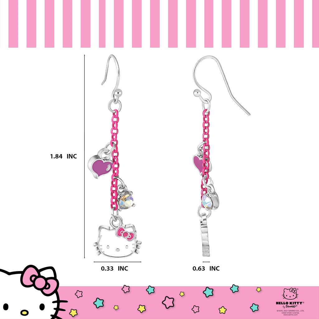 Sanrio Hello Kitty Dangle Earrings Officially Licensed Fashion Jewelry Pink Coated Hello Kitty Earrings with Charm Women's - -