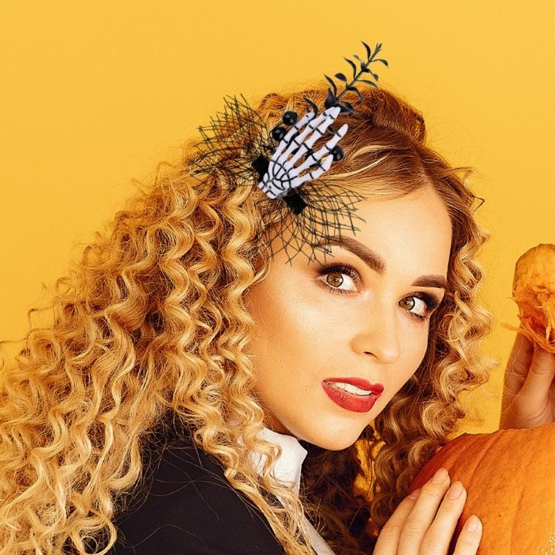 Halloween Hair Clip With Black Butterfly Bone Claw Skull Design For Women Girls Party Accessory