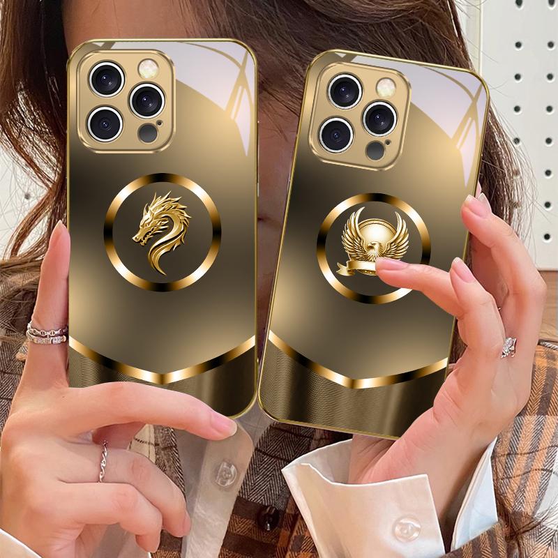 Kreisförmiger Steinadler Für IPhone 17Pro Max 16 17 Pro 15 P ro 14 13 Plus 12 Mini 11Pro Max XR 16E 17 Air Goldene Glas-Handyhülle